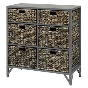 Gallerie Decor Rio 6-Drawer Transitional Metal/Wood Cabinet in Gray
