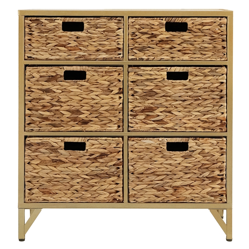Gallerie Decor Rio 6-Drawer Transitional Metal Cabinet in Natural