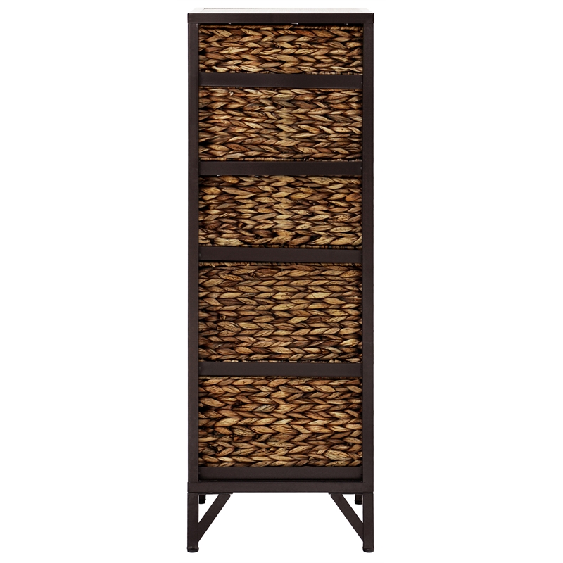 Gallerie Decor Rio 5-Drawer Transitional Metal/Wood Tower in Walnut