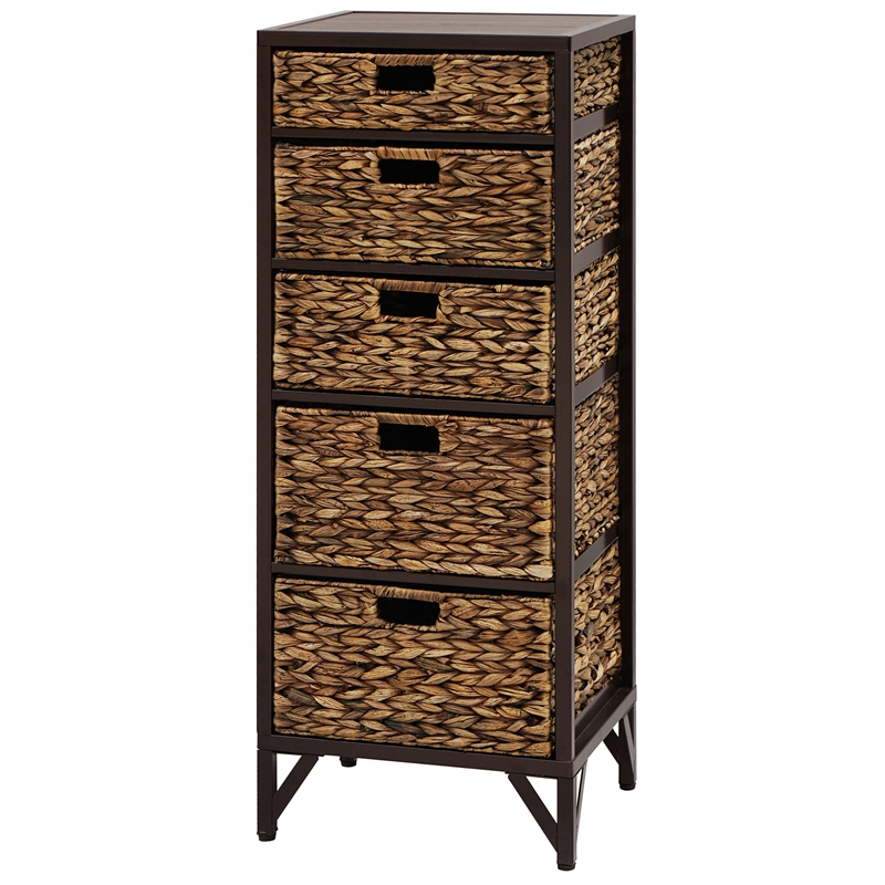 Gallerie Decor Rio 5-Drawer Transitional Metal/Wood Tower in Walnut