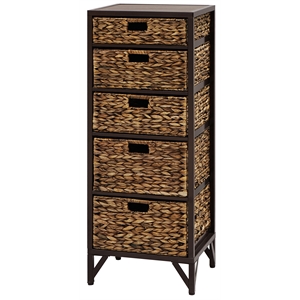 Gallerie Decor Rio 5-Drawer Transitional Metal/Wood Tower in Walnut