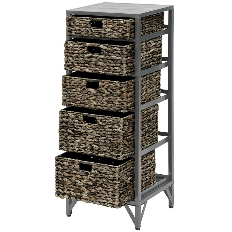 Gallerie Decor Rio 5-Drawer Transitional Metal/Wood Tower in Gray