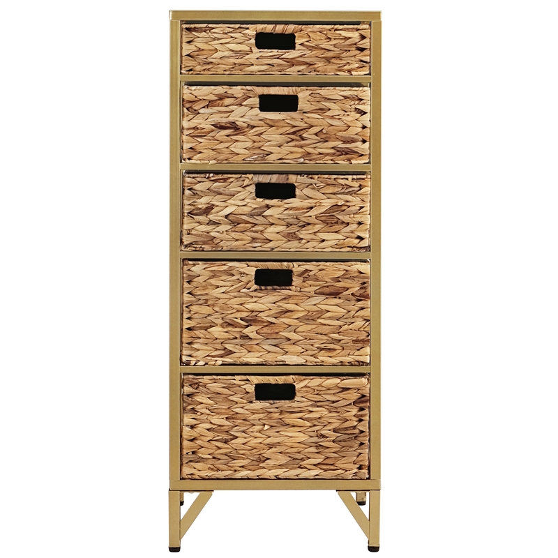 Gallerie Decor Rio 5-Drawer Transitional Metal/Wood Tower in Natural