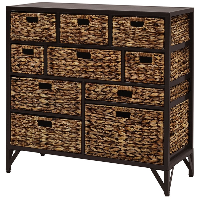 Gallerie Decor Rio 10-Drawer Transitional Metal Cabinet in Walnut