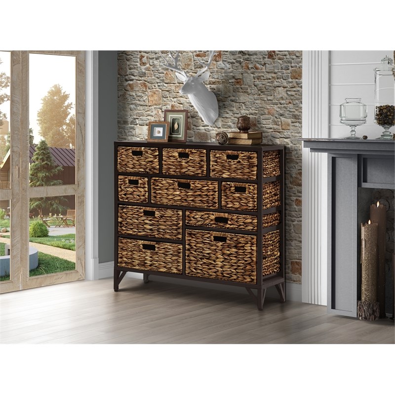 Gallerie Decor Rio 10-Drawer Transitional Metal Cabinet in Walnut