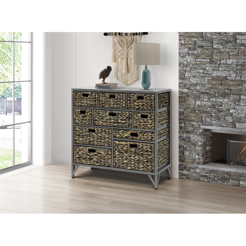 Gallerie Decor Rio 10-Drawer Transitional Metal/Wood Cabinet in Gray