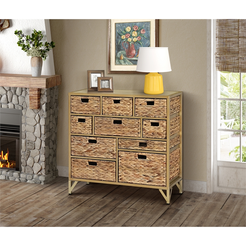 Gallerie Decor Rio 10-Drawer Transitional Metal Cabinet in Natural