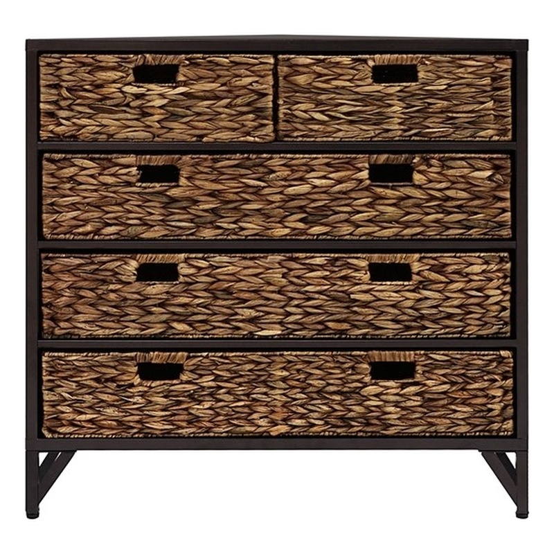 Gallerie Decor Rio 5-Drawer Transitional Metal Corner Cabinet in Walnut