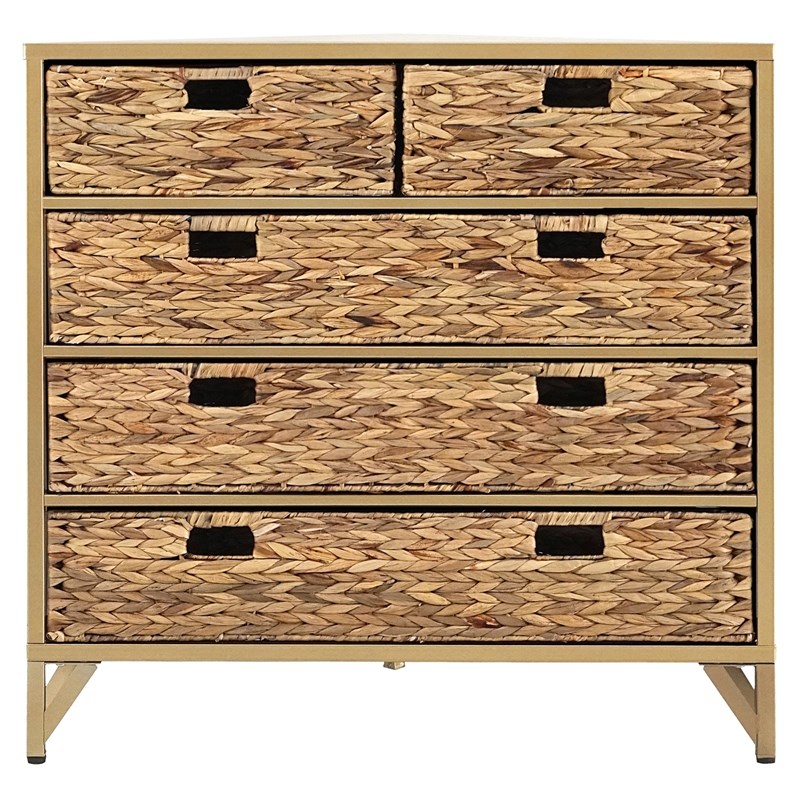 Gallerie Decor Rio 5-Drawer Transitional Metal Cabinet in Natural