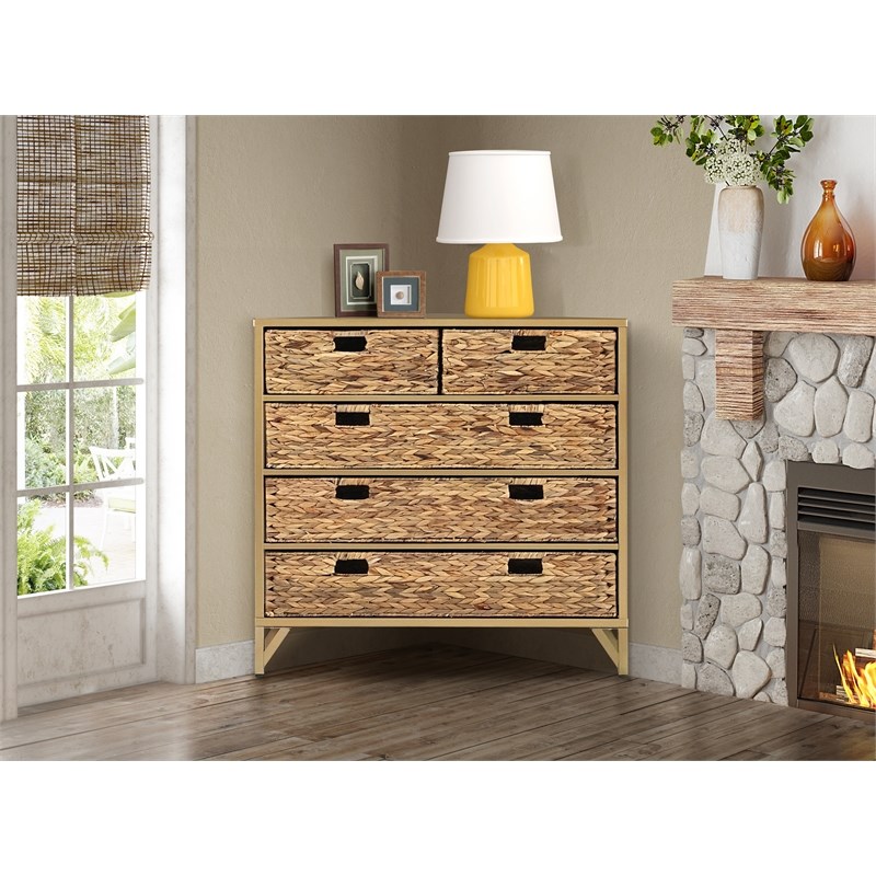 Gallerie Decor Rio 5-Drawer Transitional Metal Cabinet in Natural