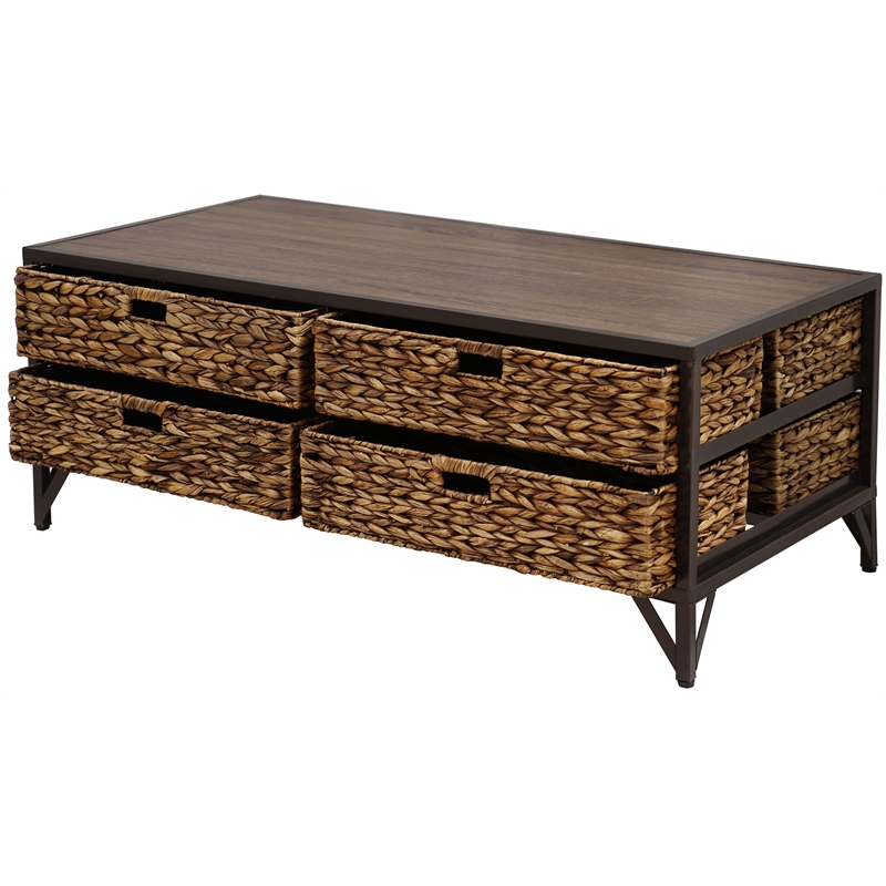 Gallerie Decor Rio Transitional Metal/Wood Coffee Table in Walnut