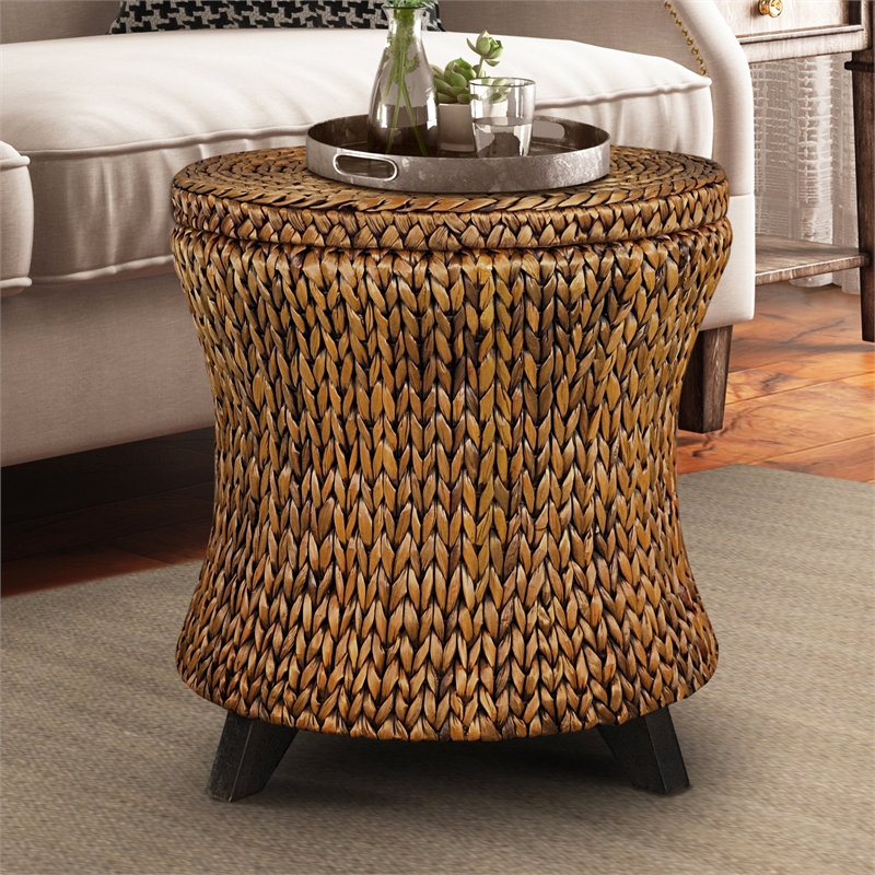 Gallerie Decor Bali Breeze Round Flared Wood Storage Ottoman in Gold