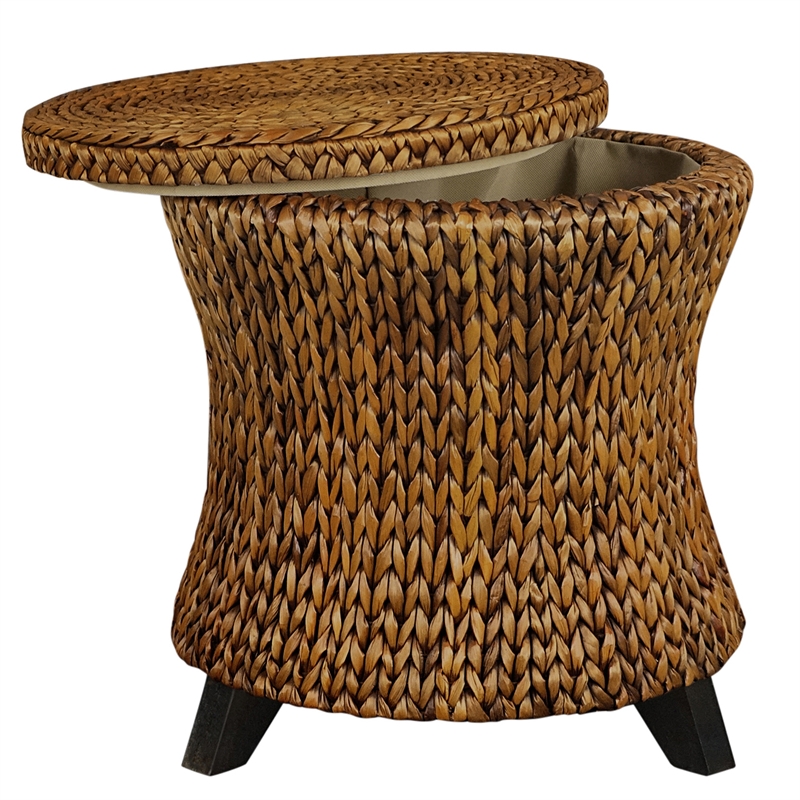 Gallerie Decor Bali Breeze Round Flared Wood Storage Ottoman in Gold