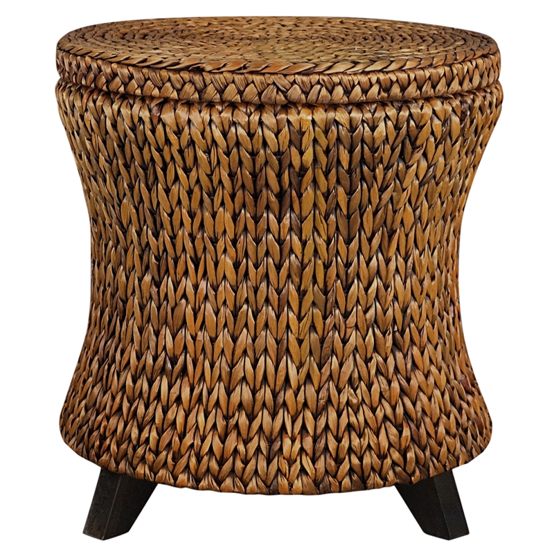 Gallerie Decor Bali Breeze Round Flared Wood Storage Ottoman in Gold