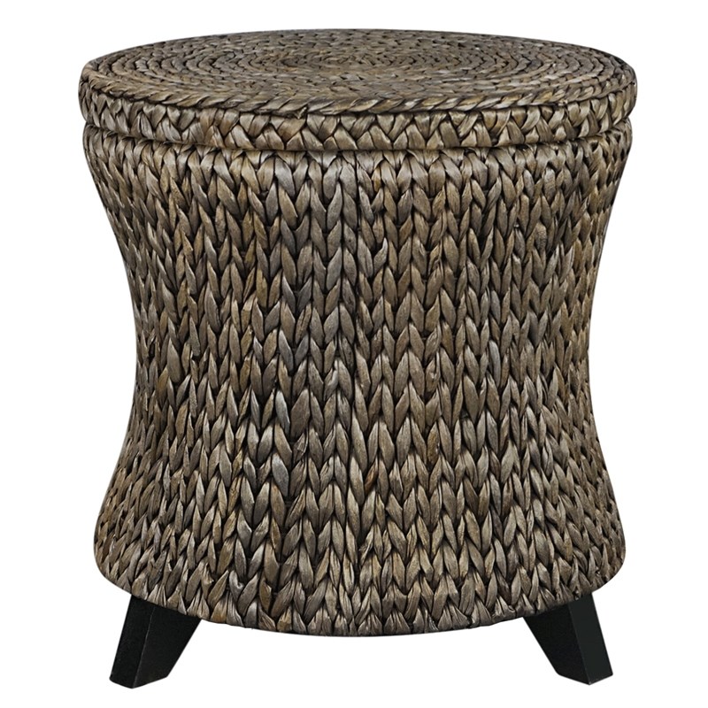 Gallerie Decor Bali Breeze Round Flared Wood Storage Ottoman in Silver