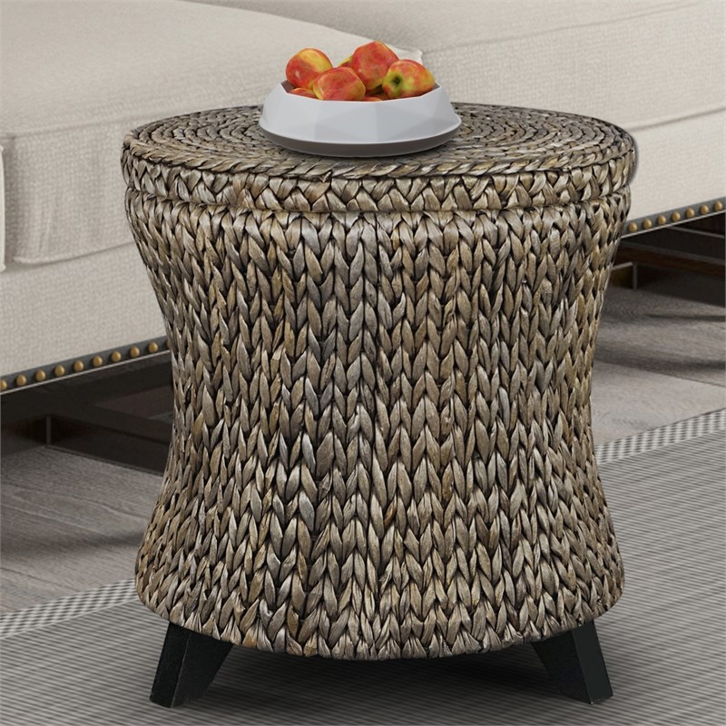 Gallerie Decor Bali Breeze Round Flared Wood Storage Ottoman in Silver