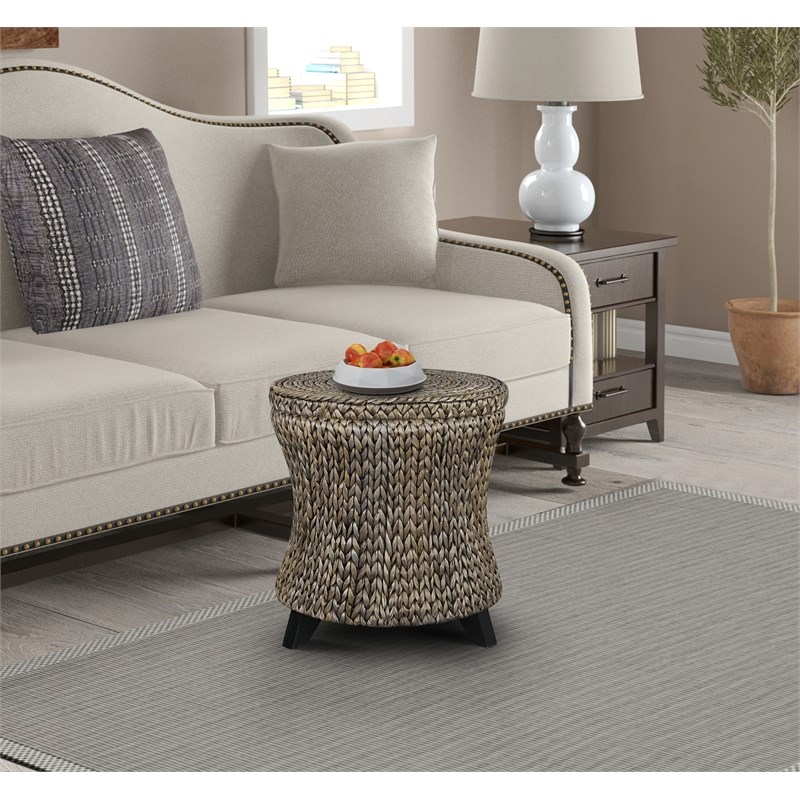 Gallerie Decor Bali Breeze Round Flared Wood Storage Ottoman in Silver