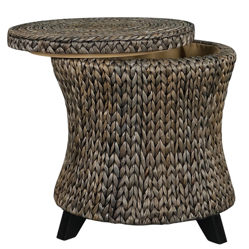 Gallerie Decor Bali Breeze Round Flared Wood Storage Ottoman in Silver