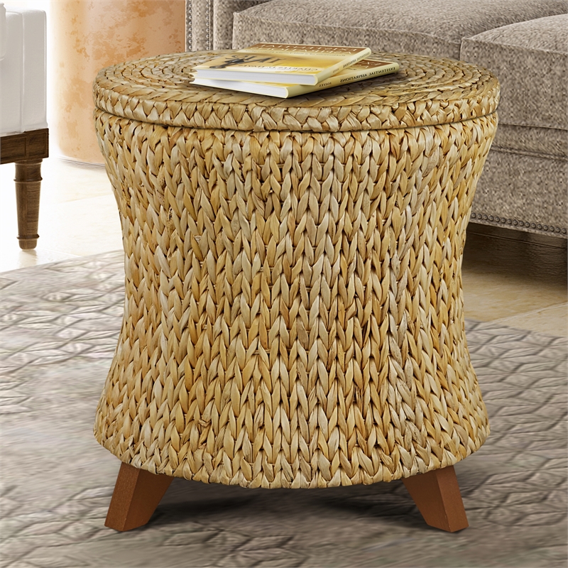 Gallerie Decor Bali Breeze Round Flared Wood Storage Ottoman in Natural