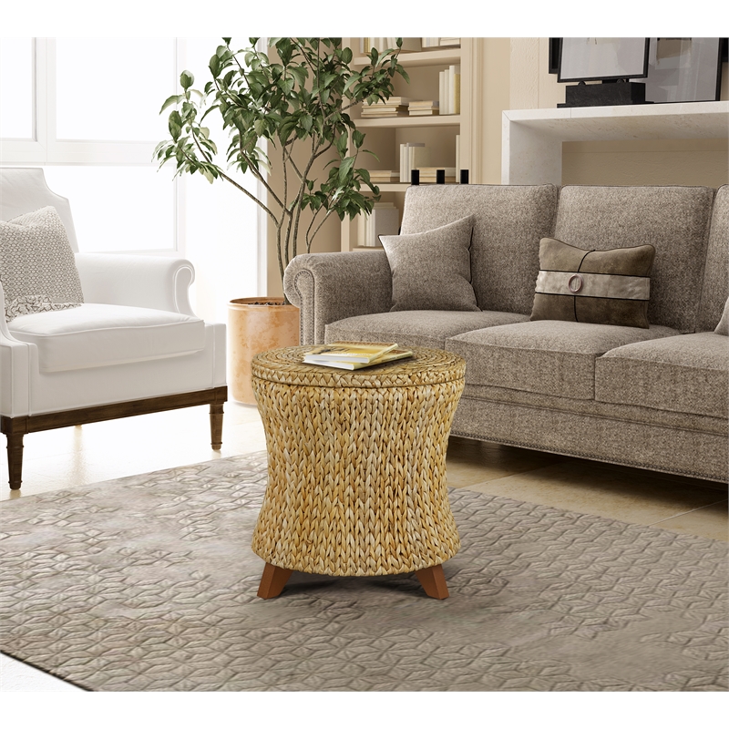 Gallerie Decor Bali Breeze Round Flared Wood Storage Ottoman in Natural