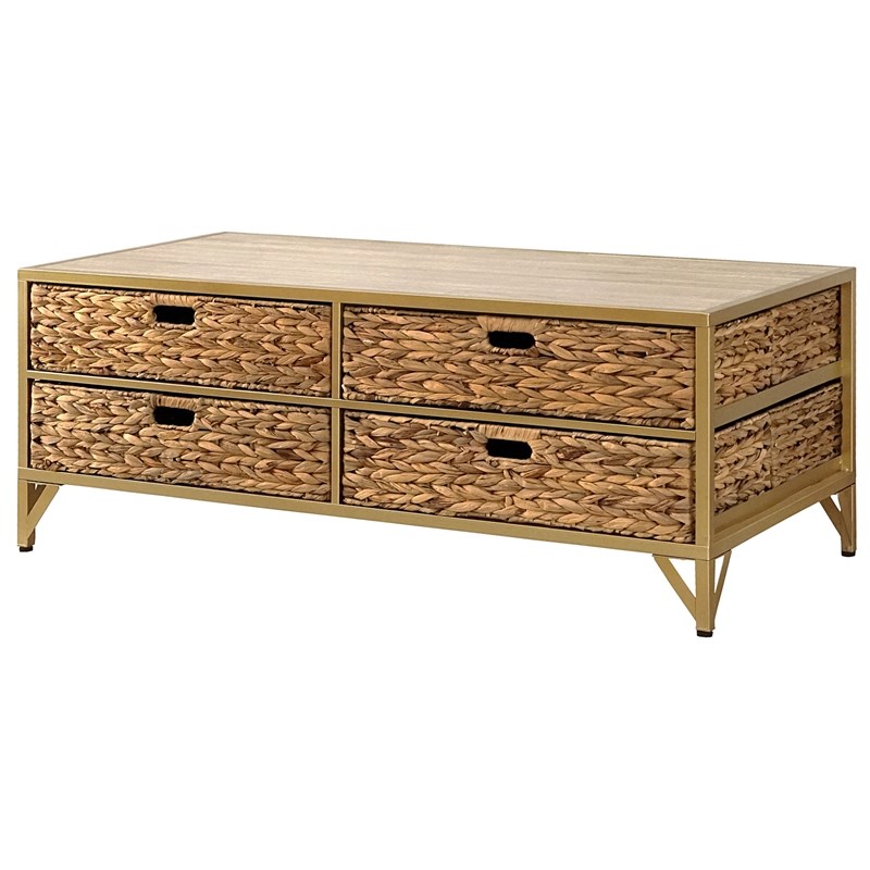 Gallerie Decor Rio Transitional Metal/Wood Coffee Table in Natural