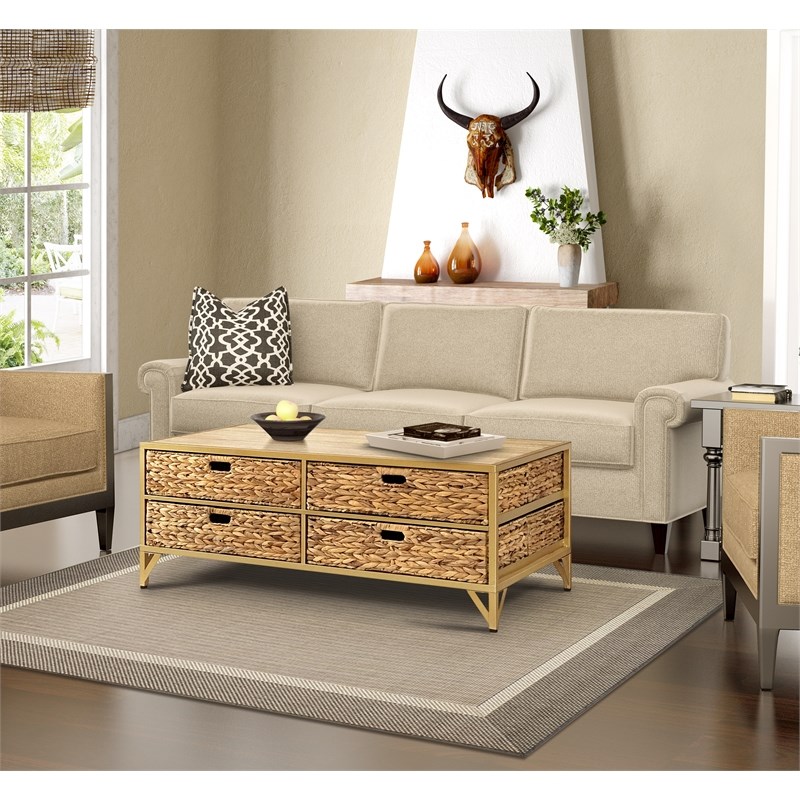 Gallerie Decor Rio Transitional Metal/Wood Coffee Table in Natural