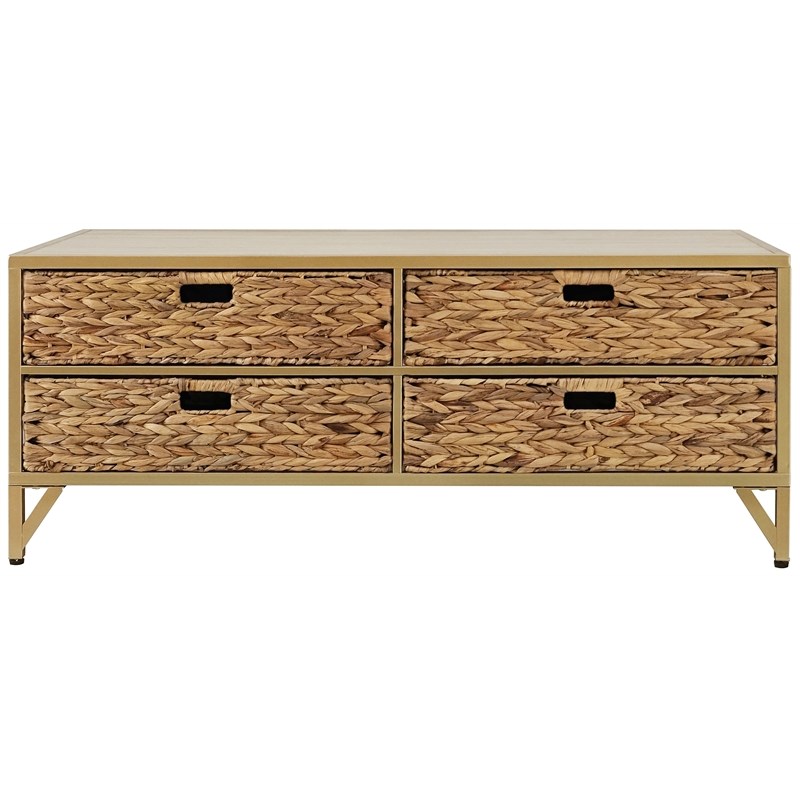 Gallerie Decor Rio Transitional Metal/Wood Coffee Table in Natural