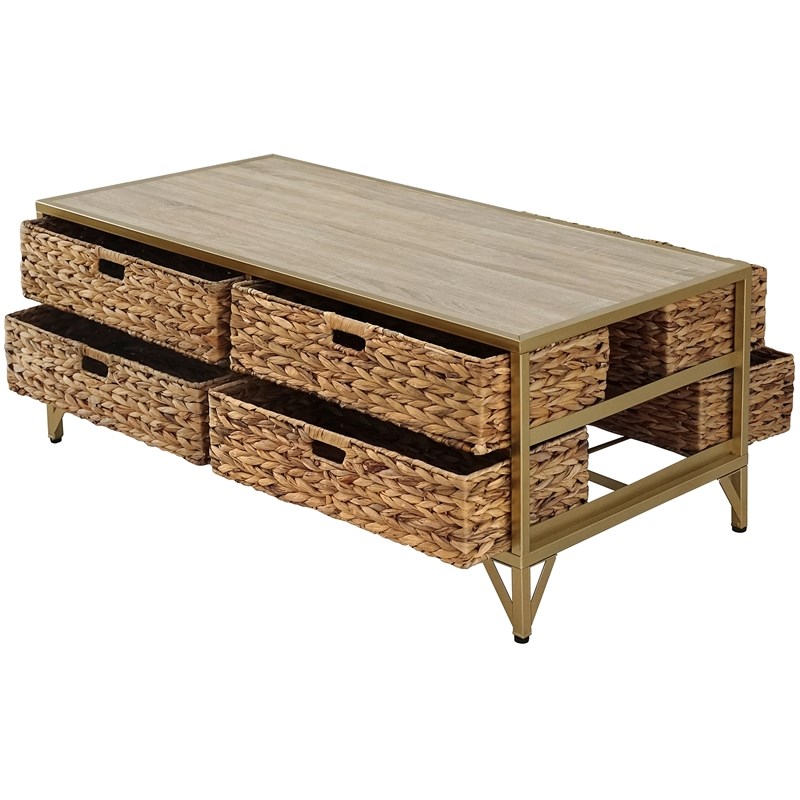 Gallerie Decor Rio Transitional Metal/Wood Coffee Table in Natural