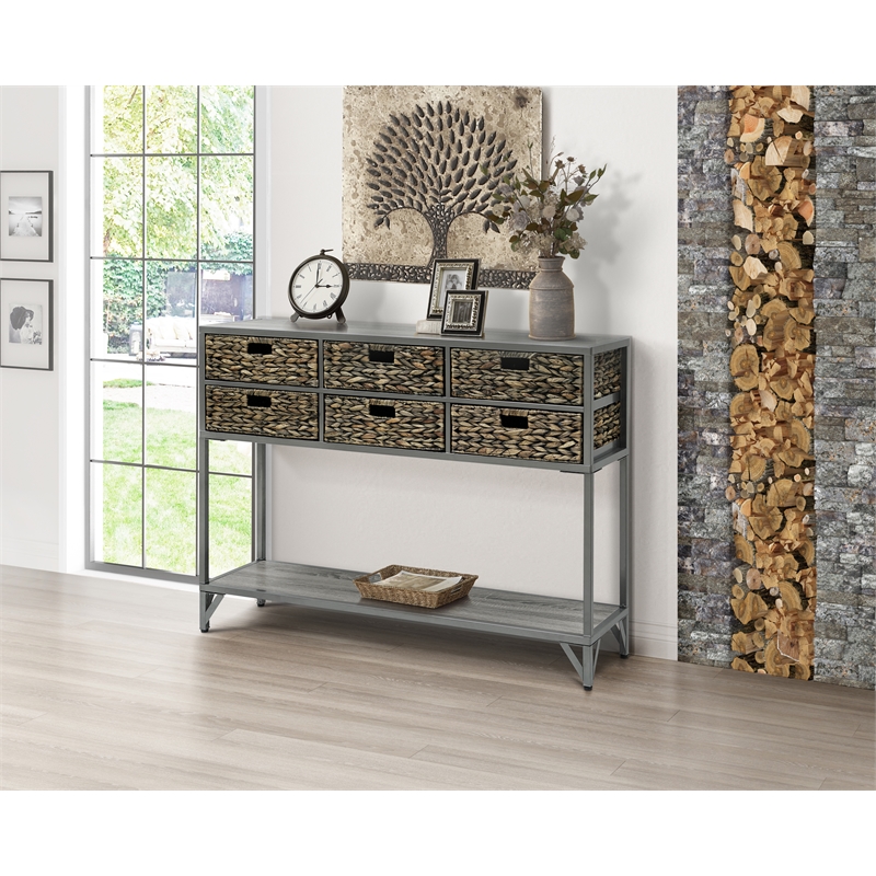 Gallerie Decor Rio Transitional Metal/Wood Console Table in Gray