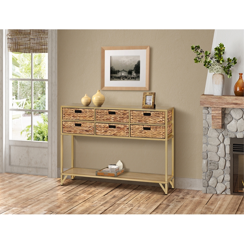 Gallerie Decor Rio Transitional Metal/Wood Console Table in Natural