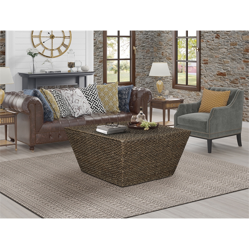 Gallerie Decor Fiji Square Tapered Transitional Wood Coffee Table in Walnut