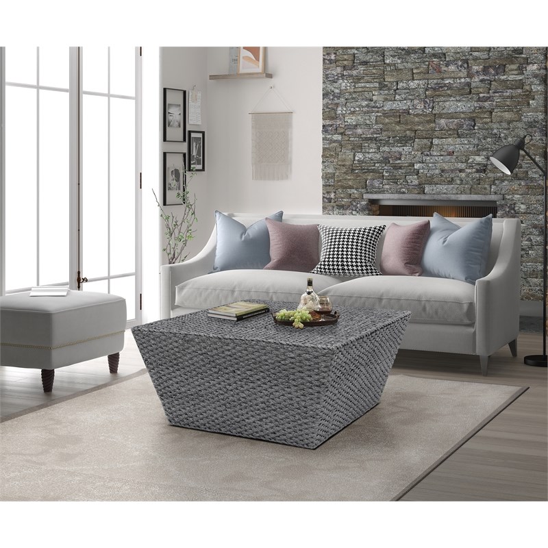 Gallerie Decor Fiji Square Tapered Transitional Wood Coffee Table in Gray