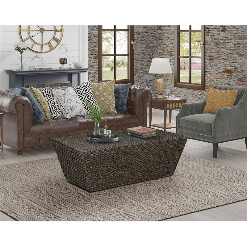 Gallerie Decor Fiji Rectangle Tapered Transitional Wood Coffee Table in Walnut
