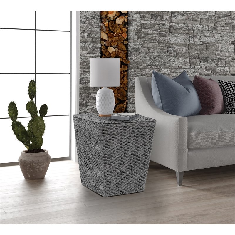 Gallerie Decor Fiji Square Tapered Transitional Wood Side Table in Gray