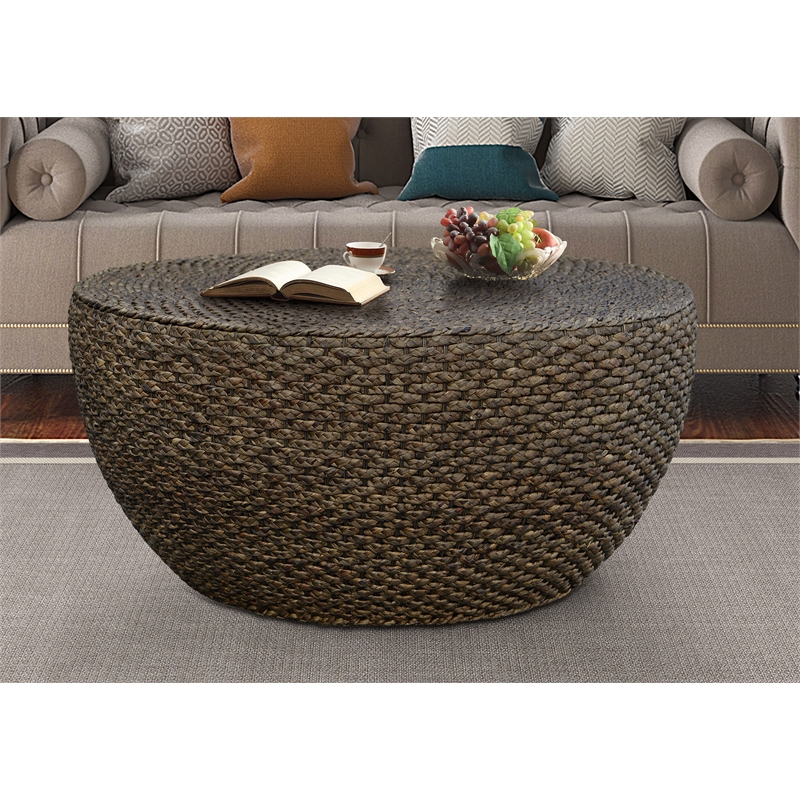 Gallerie Decor Fiji Round Tapered Transitional Wood Coffee Table in Walnut
