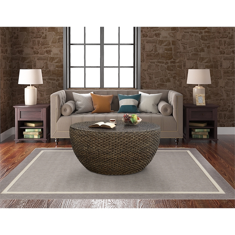 Gallerie Decor Fiji Round Tapered Transitional Wood Coffee Table in Walnut