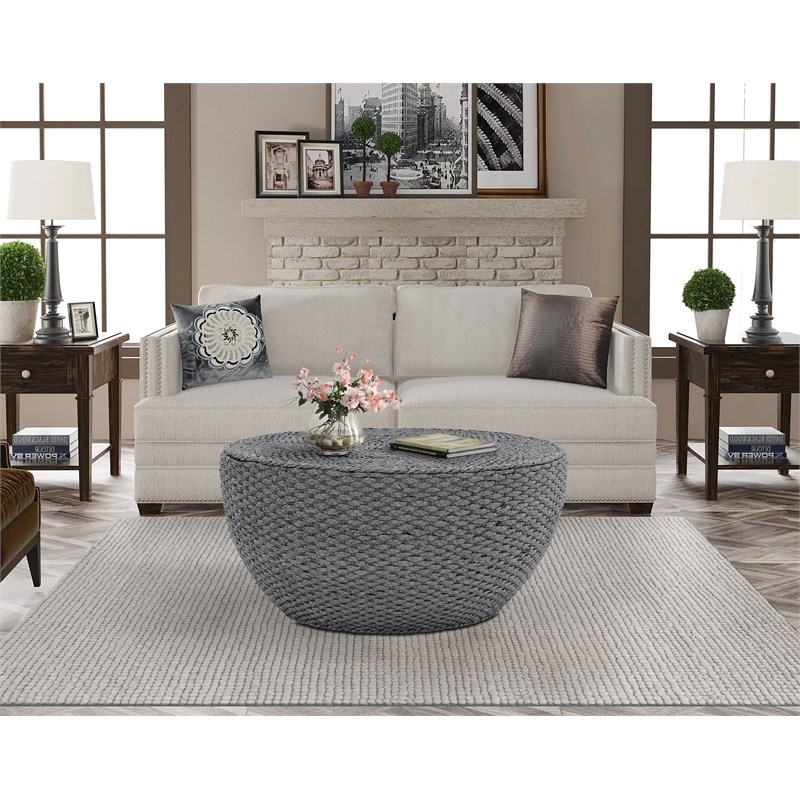 Gallerie Decor Fiji Round Tapered Transitional Wood Coffee Table in Gray