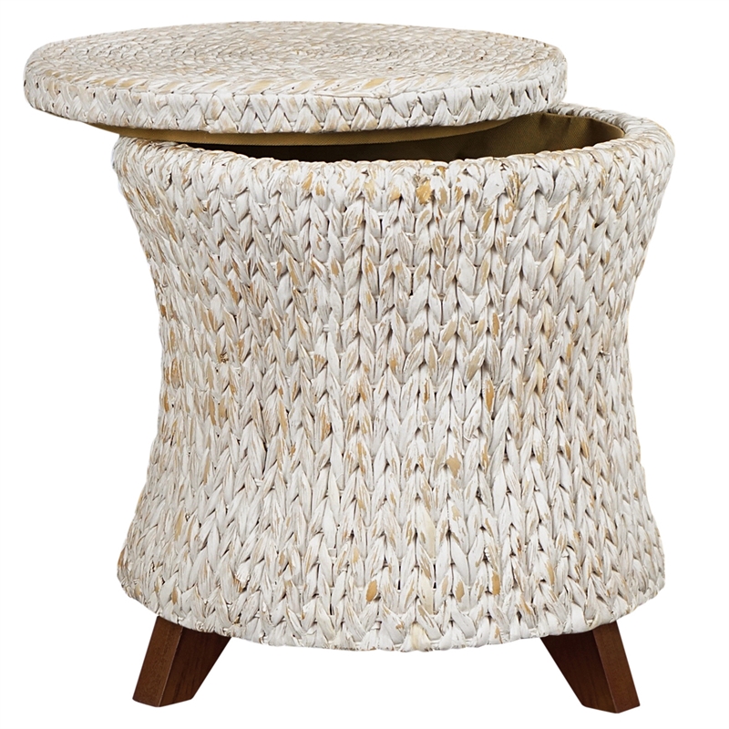 Gallerie Decor Bali Breeze Round Flared Wood Storage Ottoman in Whitewashed