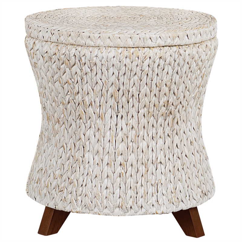 Gallerie Decor Bali Breeze Round Flared Wood Storage Ottoman in Whitewashed