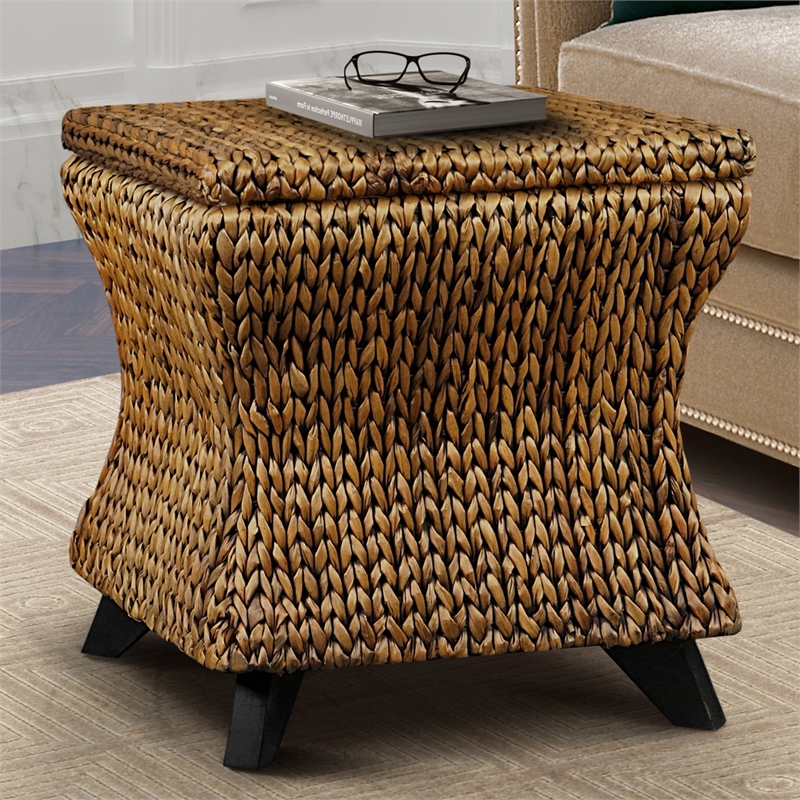 Gallerie Decor Bali Breeze Square Flared Wood Storage Ottoman in Gold