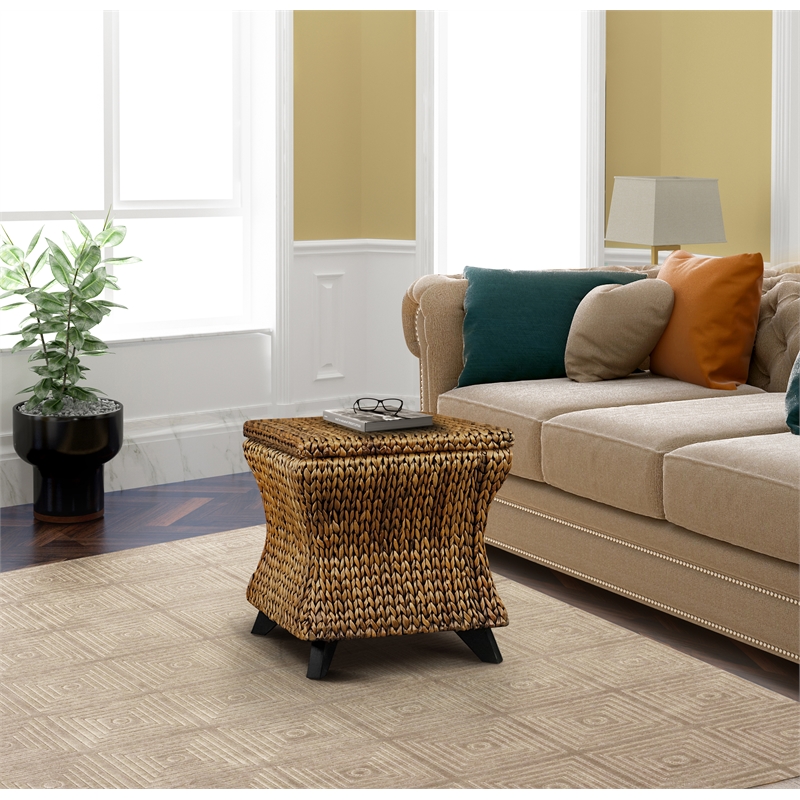 Gallerie Decor Bali Breeze Square Flared Wood Storage Ottoman in Gold