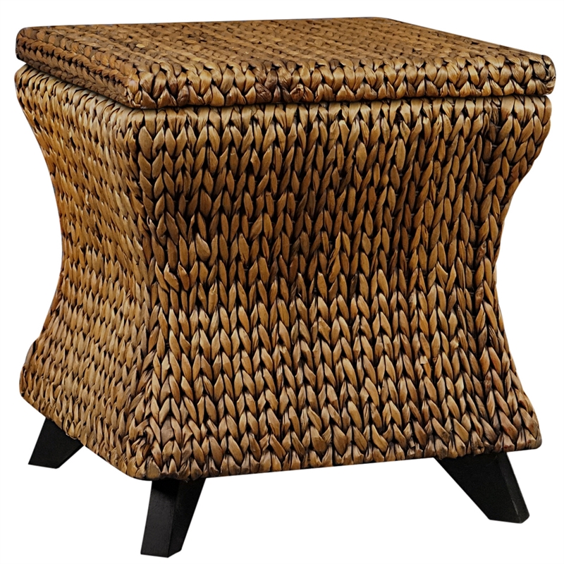 Gallerie Decor Bali Breeze Square Flared Wood Storage Ottoman in Gold