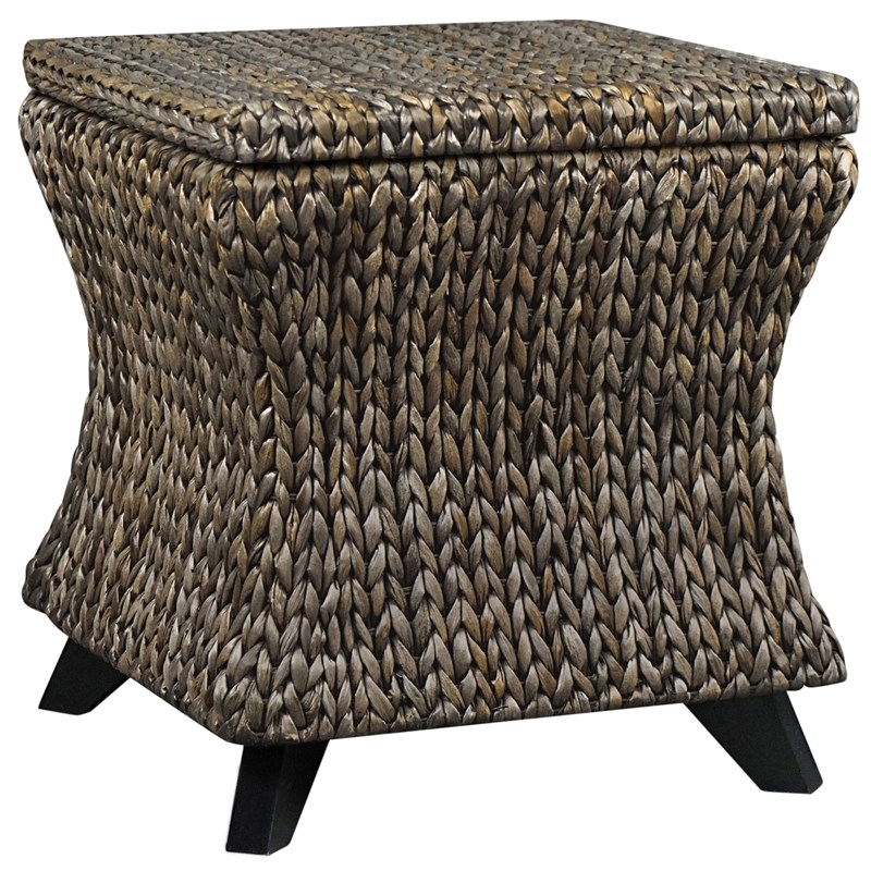 Gallerie Decor Bali Breeze Square Flared Wood Storage Ottoman in Silver