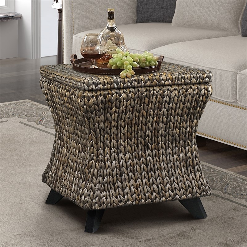 Gallerie Decor Bali Breeze Square Flared Wood Storage Ottoman in Silver