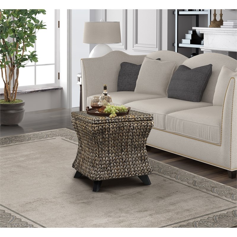 Gallerie Decor Bali Breeze Square Flared Wood Storage Ottoman in Silver