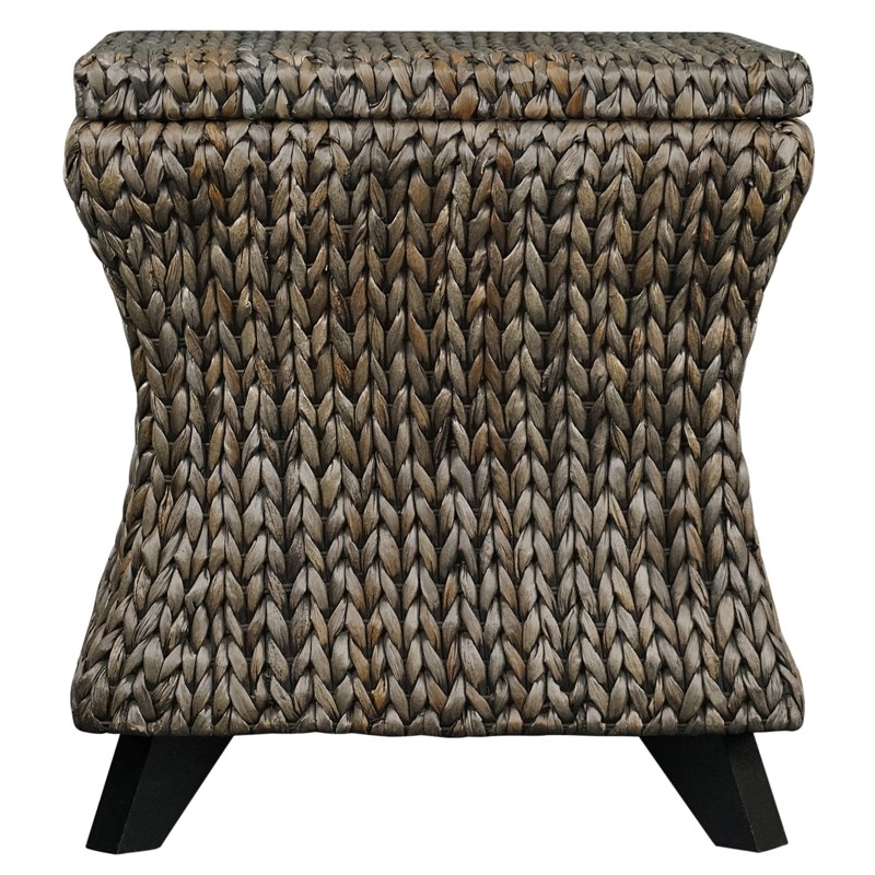 Gallerie Decor Bali Breeze Square Flared Wood Storage Ottoman in Silver