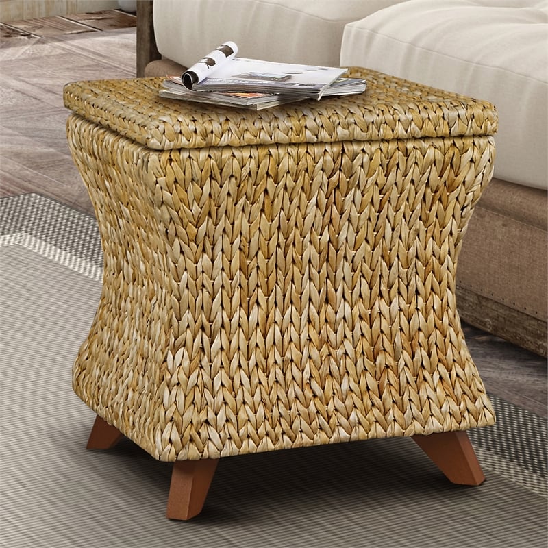 Gallerie Decor Bali Breeze Square Flared Wood Storage Ottoman in Natural