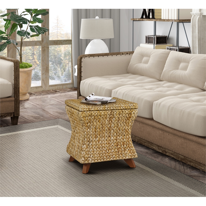 Gallerie Decor Bali Breeze Square Flared Wood Storage Ottoman in Natural