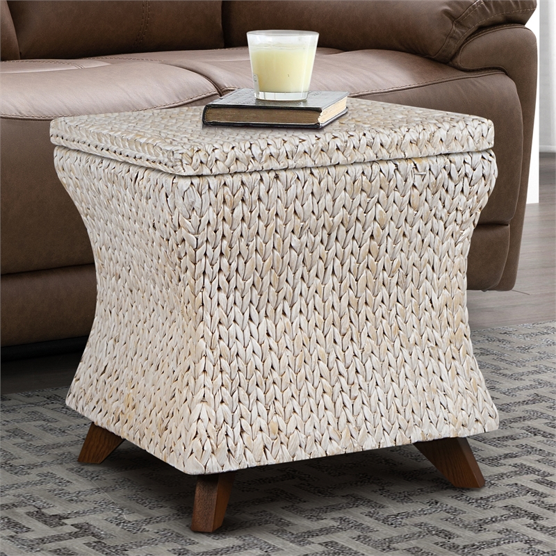 Gallerie Decor Bali Breeze Square Flared Wood Storage Ottoman in Whitewashed