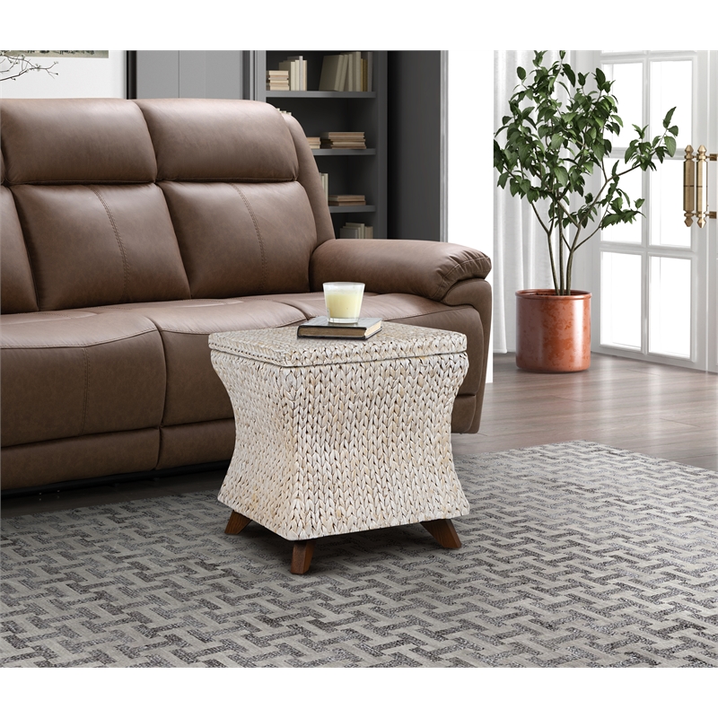 Gallerie Decor Bali Breeze Square Flared Wood Storage Ottoman in Whitewashed